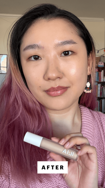 Han after applying the Ilia Skin Blur Serum Concealer